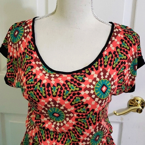 AnniAnna Colorful Mandalla Hippie Retro Blouson Knit Top - Picture 2 of 9